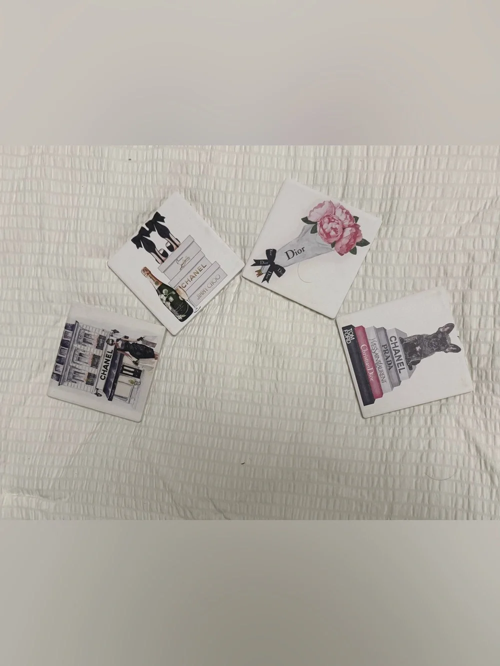 Dior White Pink Floral Coasters Set of 4